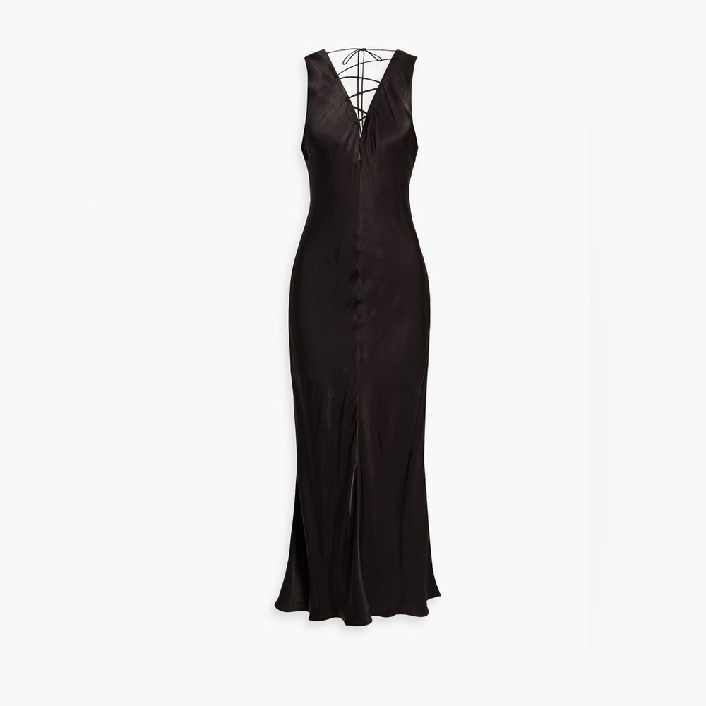 Frame Lace-Up Satin - Jacquard Maxi Dress in Black
